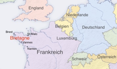 Karte: Die Lage der Bretagne in Frankreich und Europa