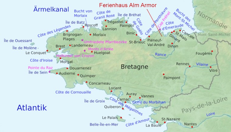 Bretagne Karte Ferienhaus Alm Armor