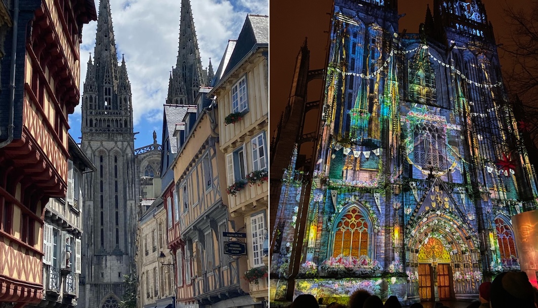 Quimper, im Dezember illuminierte Kathedrale