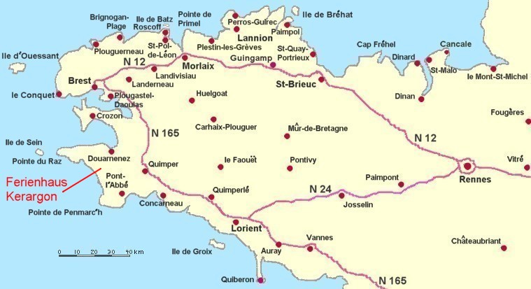 Bretagne Karte mit Ferienhaus-Lage