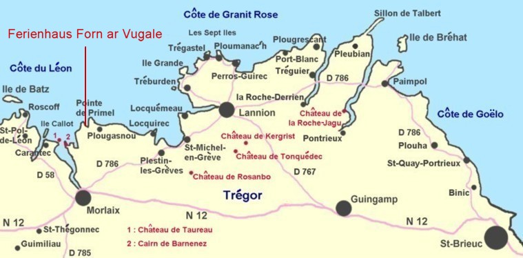 Karte Ferienhaus Bretagne am Meer Le Diben