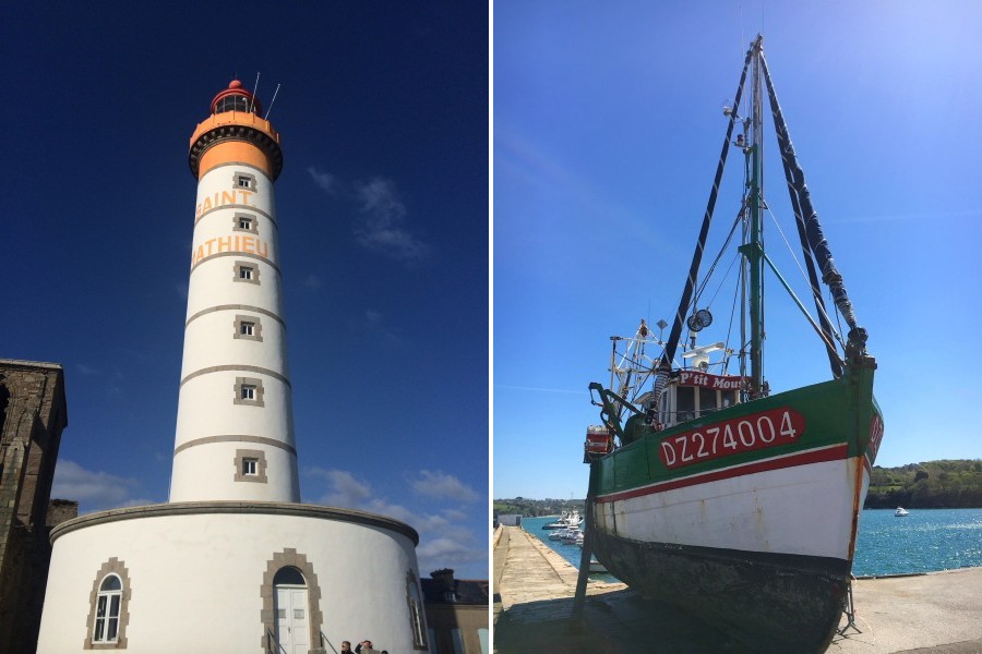 Ferienhaus Bretagne in St-Nic - Leuchtturm St-Mathieu + Fischerboot