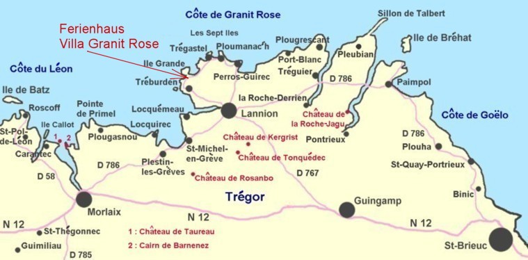 Bretagne Karte Ferienhaus Villa Granit Rose