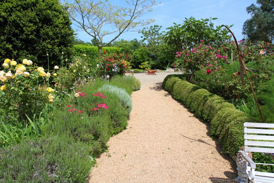 Garten-Blick nach Osten, dahinter Felder und Weiden