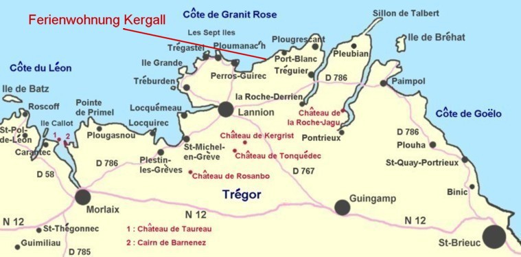 Karte zur Lage der Ferienwohnung Bretagne Kergall