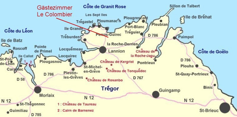 Karte Gästezimmer Bretagne Le Colombier