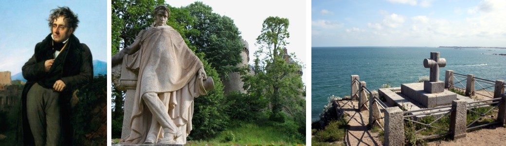 Bretagne Literatur: Chateaubriand von Anne-Louis Girodet-Trioson, Schloss Combourg, Grabmal Chateaubriands auf der Insel Grand-Bé bei St-Malo