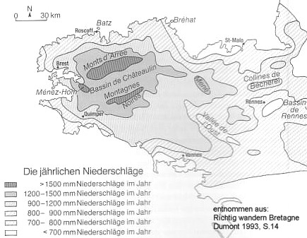 Bretagne-Karte Niederschlag