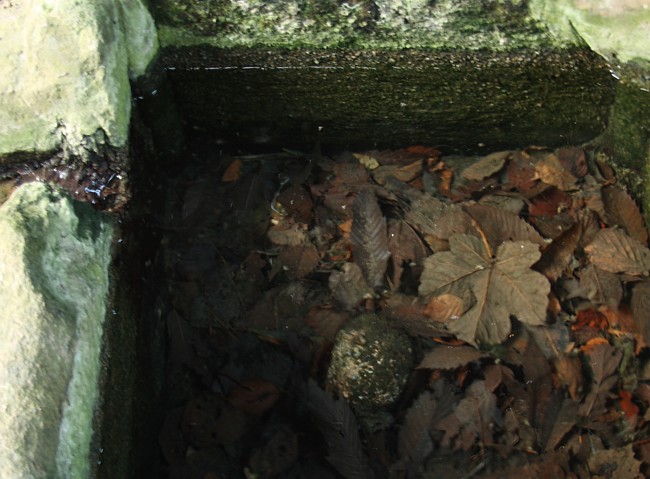 Das Granitbecken im Brunnenhäuschen sammelt das Wasser der heiligen Quelle.