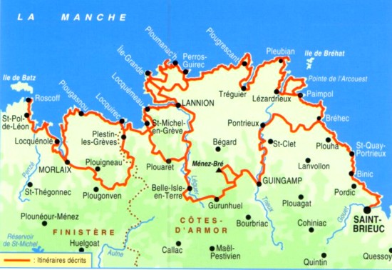 Wandern in der Bretagne: Karte aus Wanderführer TOPO GUIDES zum GR 34.