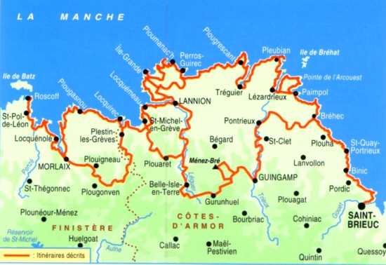 Wandern in der Bretagne: Karte aus Wanderführer TOPO GUIDES zum GR 34.
